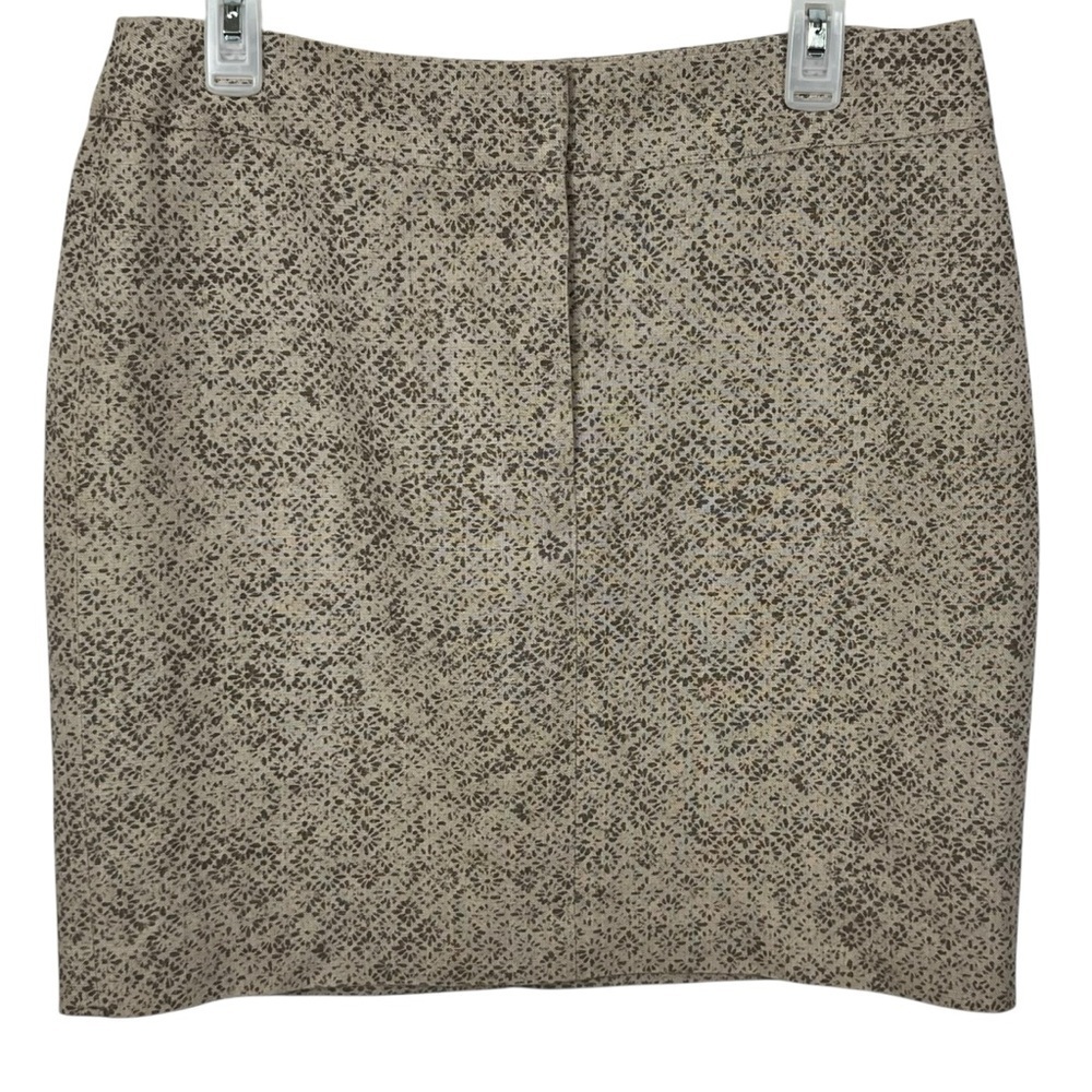 Ann Taylor LOFT 100% Linen Pencil Skirt Taupe Beige Print – Size 8